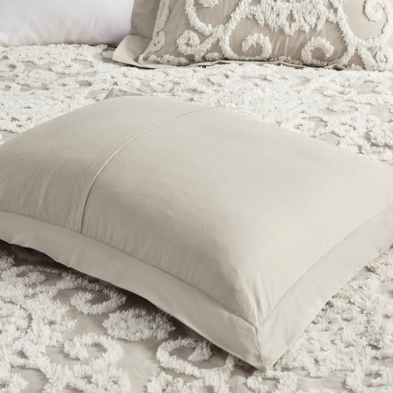 Édredon taupe très grand, 100% coton avec broderie en chenille élégante et rembourrage attrayant