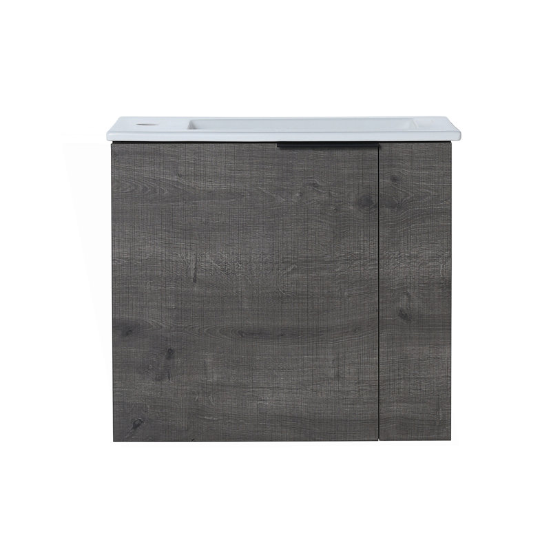 Meuble-lavabo flottant avec porte à fermeture en douceur, Tissu écossais gris chêne, 22.05