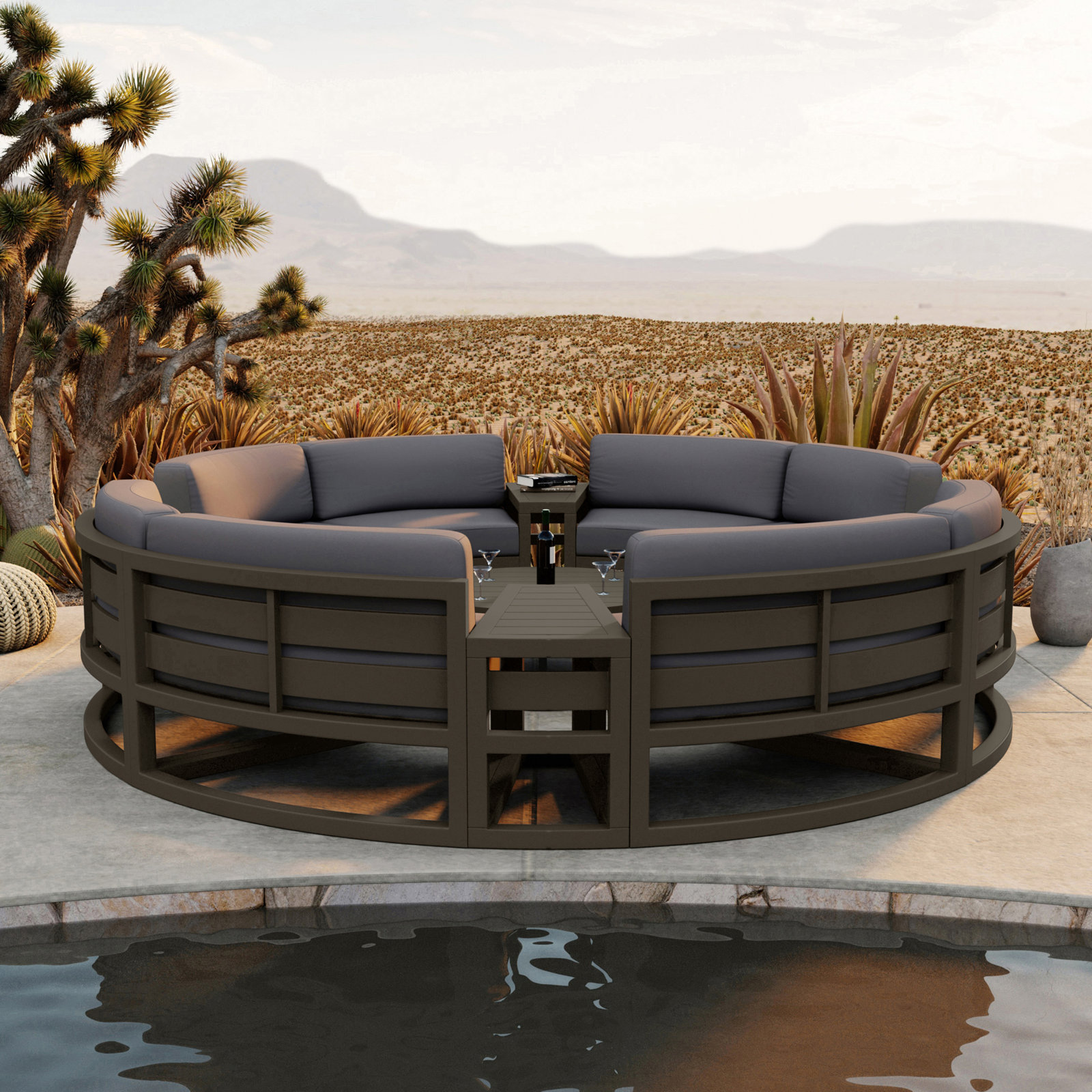 Bergeron 8 - Person Patio Conversation Set with Cushions, Canvas Charcoal Sunbrella® Canvas, Slate