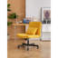 Chaise de bureau sans accoudoirs en lin jaune Cross avec roulettes, idéale pour le bureau à domicile et les espaces de maquillage. Stabilité accrue et rotation à 360° pour un maquillage confortable. Coussin et réglages ajustables.
