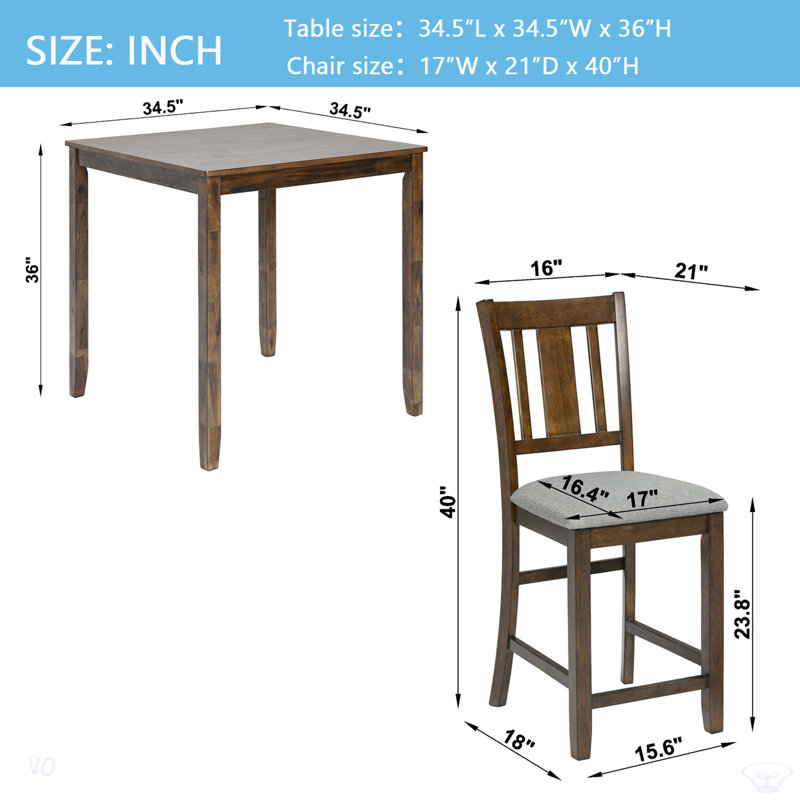 5 Piece Dining Table Set, Wooden Dining Square Table Set For 4, Counter Height Kitchen Table Set With Square Table And 4 Upholstered Chairs For Small Space