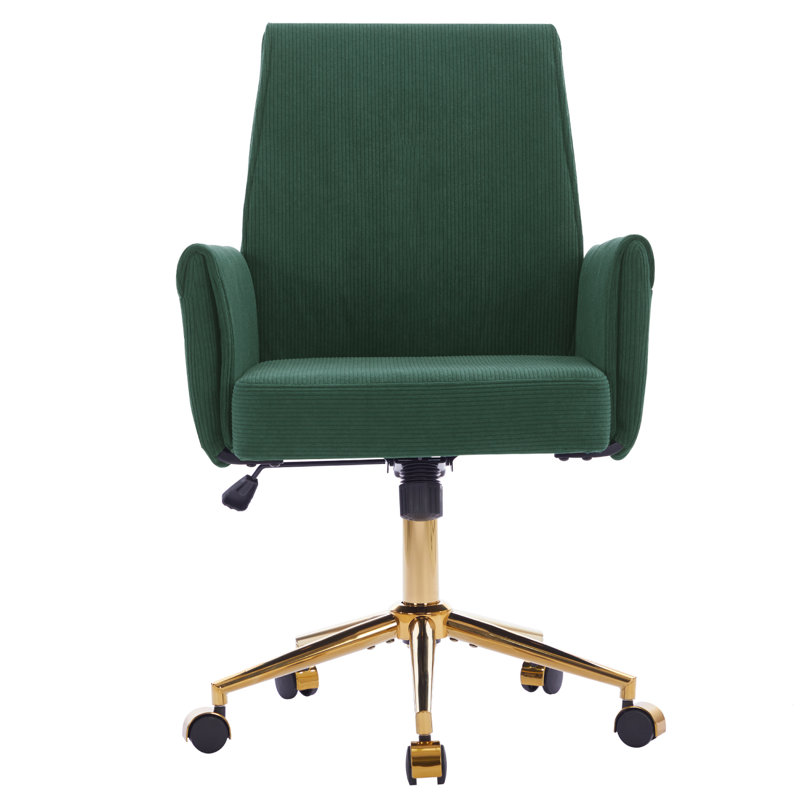 Mid-Back Ergonomic Office Chair with Striped Fabric and Golden Base, Green