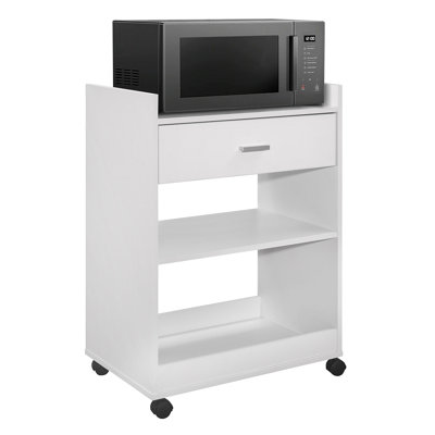 Armir 24" Dellow Microwave Cart with Storage Shelves and Drawer - 2 Shelf Veneers & Wood Kitchen Cart with Storage - Lockable & Unlockable Microwave Wooden Cart with Wheels