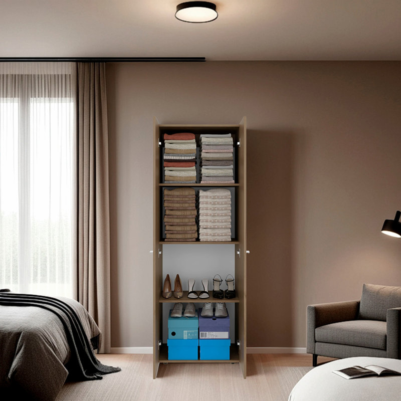 Armoire H 66,9 po, 2 portes, 4 tablettes, chêne naturel / blanc - Chambre