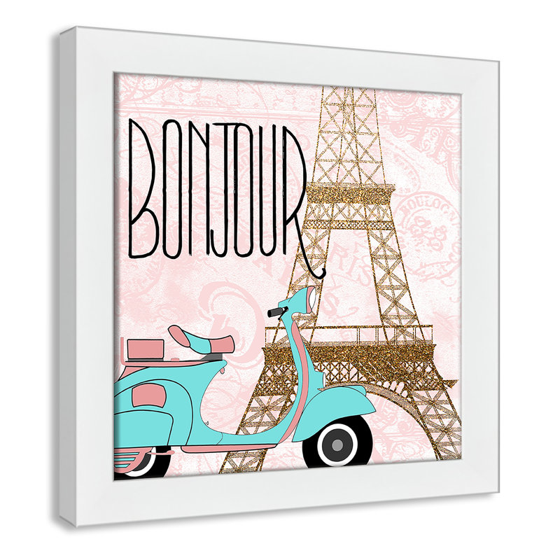Bonjour paris 2, H 12 po x l 12 po x P 0,63 po, Cadre blanc