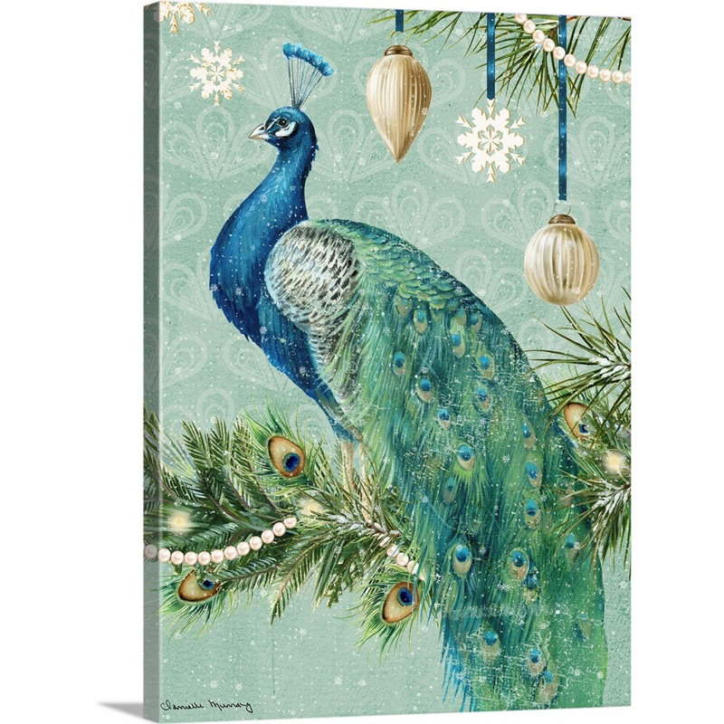 «Holiday Peacock Holiday Peacock» par Danielle Murray - peinture à cadre flottant sur toile, Toile tendue, H 32 po x l 24 po