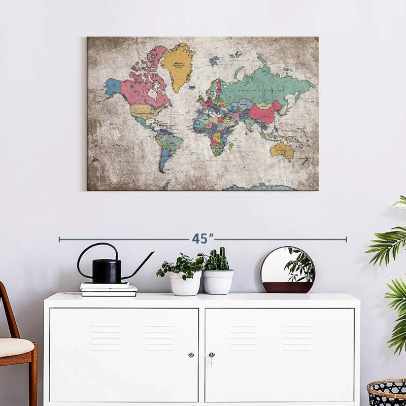 Keiri Geographic World Map III, 24" H x 36" W