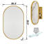 Armoire de salle de bain ovale de 20 x 34 pouces avec cadre en métal doré mat, miroir et étagères réglables. Étagère murale encastrée pour médicaments.