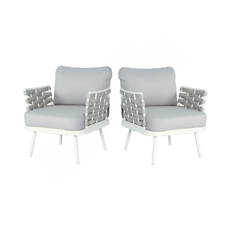 Ensemble de 2 fauteuils club en acier Mariano, blanc cassé et gris, Gris, Blanc cassé