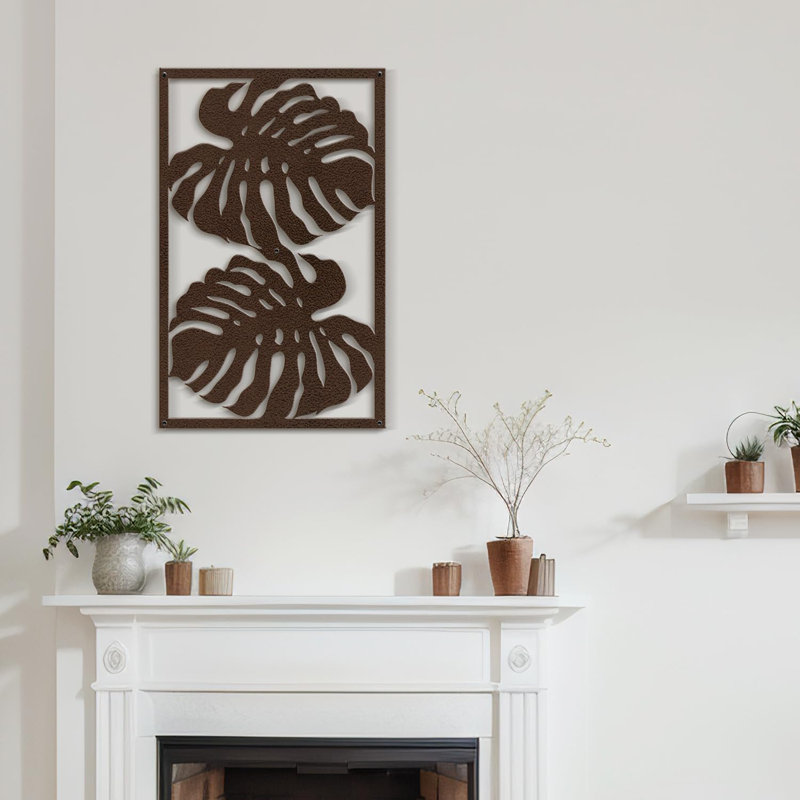 Décoration murale en métal Monstera Delight, H 30 po x l 18,63 po x P 0,05 po, Brun