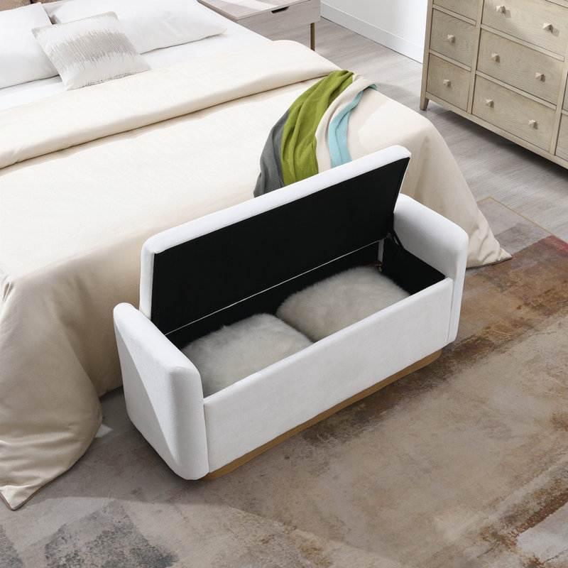 Banc 49 po avec rangement, repose-pieds avec charnière de sécurité, Beige