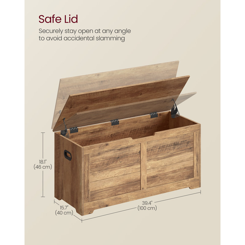 Chest, Bench, Blanket Box with 2 Safety Hinges, Shoe Storage, Farmhouse Style, 46" H x 100" W x 40" D, Honey Brown