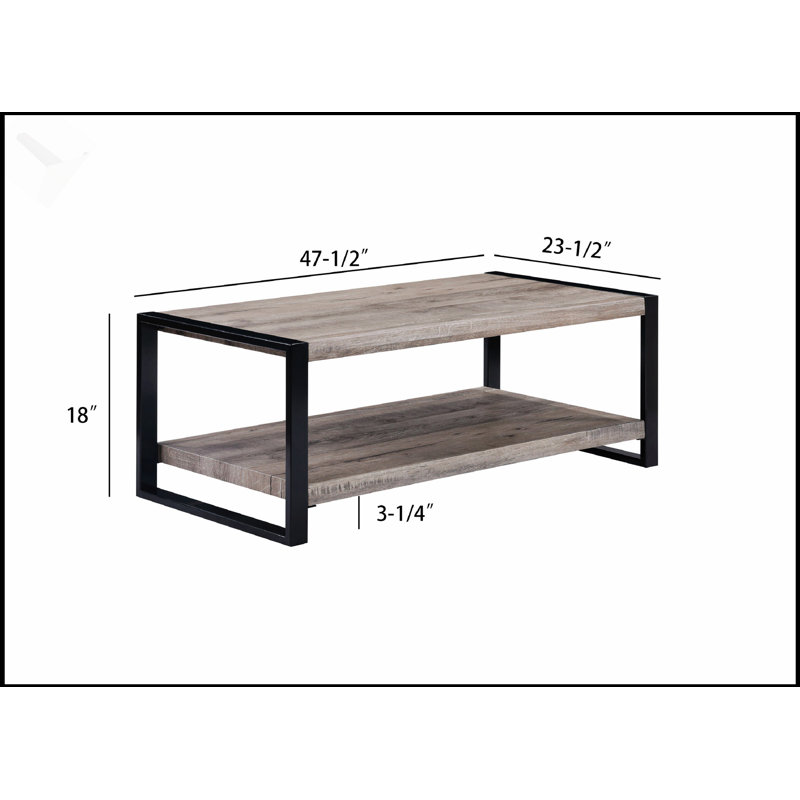 Ensemble de salon contemporain 3 pièces avec table basse rectangulaire et 2 tables de bout carrées, meubles en bois brun rustique et noir