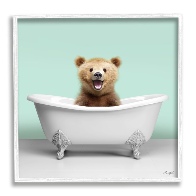 «Bear Cub in Bathaign» par Roozbeh, reproduction de photo sur toile, Giclée encadrée blanc bord de mer, H 12 po x l 12 po