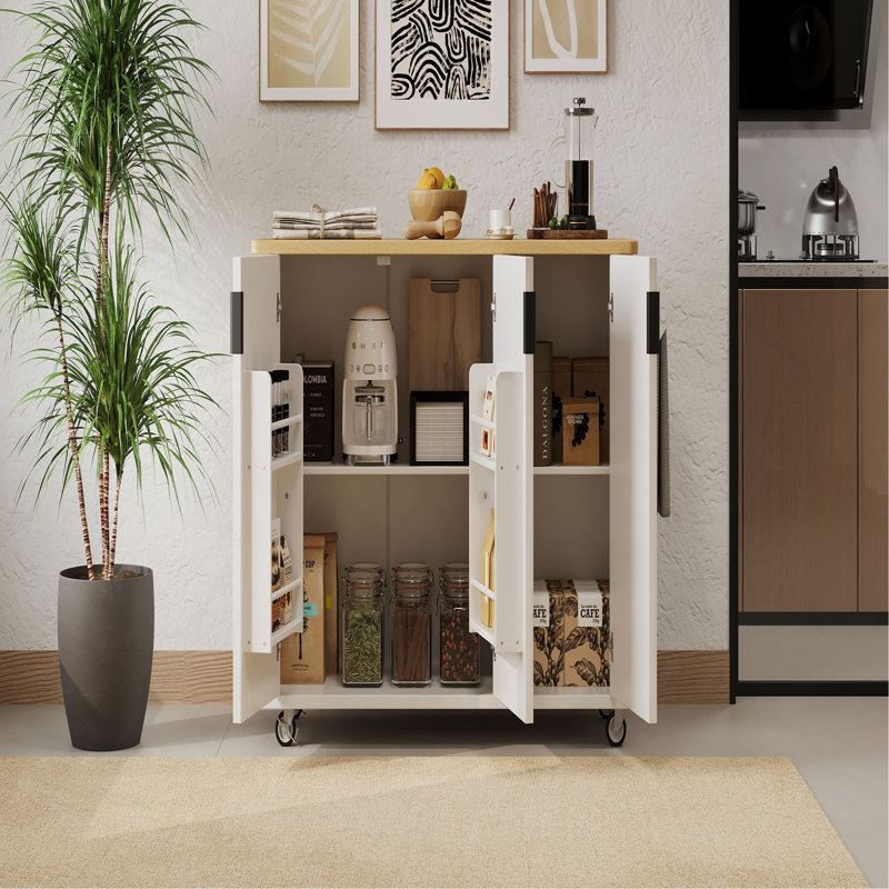 51" Fluted Kitchen Island with Drop Leaf, Farmhouse Accent Kitchen Island on Wheels with Internal Storage Rack, Rolling Kitchen Cart with Towel Rack for Kitchen, Dining Room