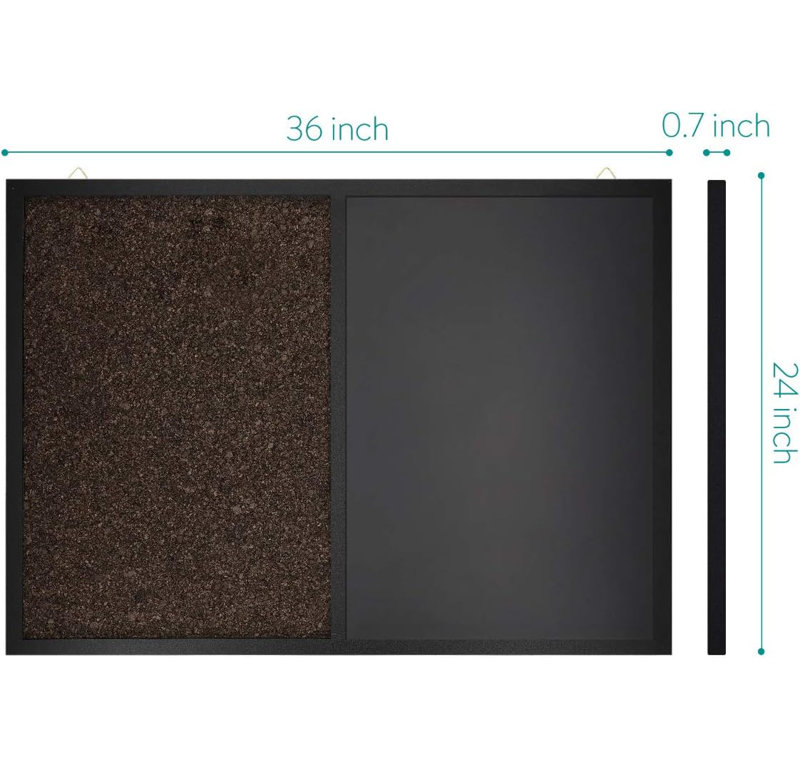 Combination Chalk And Cork Board - 24 X 36 In Magnetic Chalkboard Combo Framed Bulletin Board For Wall - Includes Chalk, Push Pins, Magnets