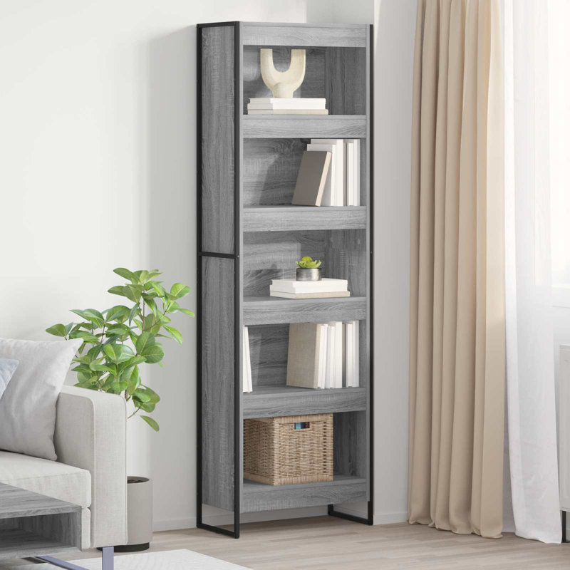 Steel Book Cabinet Bookcase, (5 Shelves) 189.5cm. H x 60cm. W x 30cm. D, Grey Sonoma