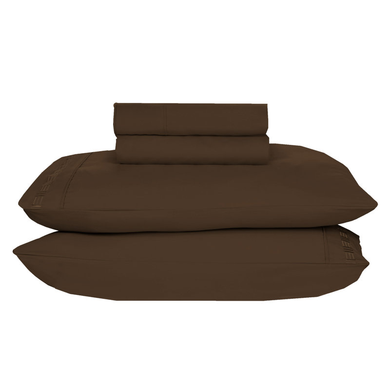 Paarizaat 9900 Series Deep Pocket Embroidered Microfiber Sheet Set, King, Brown