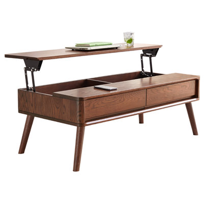 Table basse surélevée Table basse 100% chêne massif avec plateau en bois massif et plateau de bureau