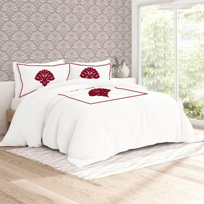 Leafy Embroidered Cotton Sateen Duvet Cover Set