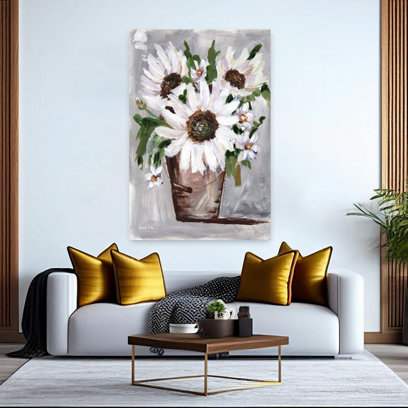 Fleurs de fermière abstraites, marguerite contemporaine, art floral printanier, 60" H x 40" W