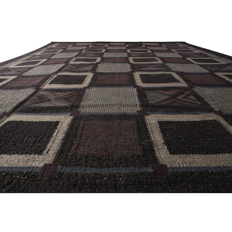 Rug & Kilim's Scandinavian Style Flat Weave Gray Earth Tone Purple Geometric, Rectangle 12' x 15'