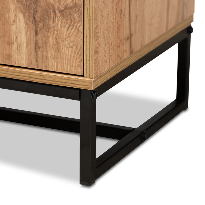 Reid Natural Oak and Black Metal Sideboard Buffet