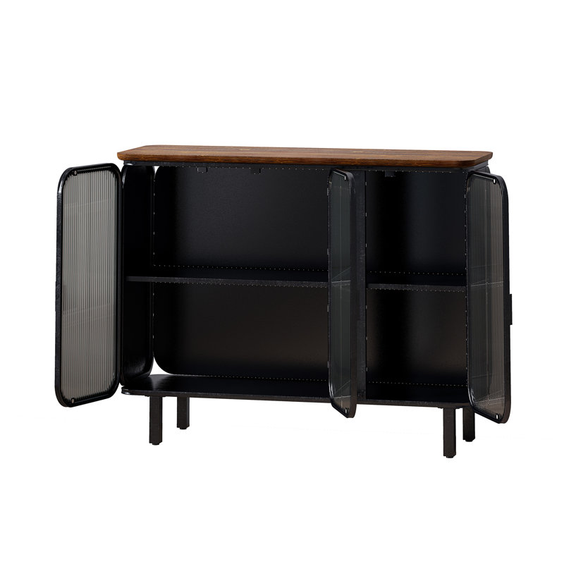 Buffet Lindo avec portes en verre et rangement à 2 niveaux, console avec 3 portes, armoire d'appoint