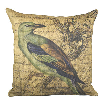 Bird on Branch Cotton Blend Throw Pillow