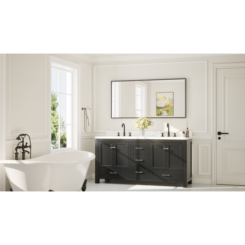 Miroir de salle de bain avec cadre en aluminium et verre trempé, 60 po x 30 po, Noir mat, Rectangulaire
