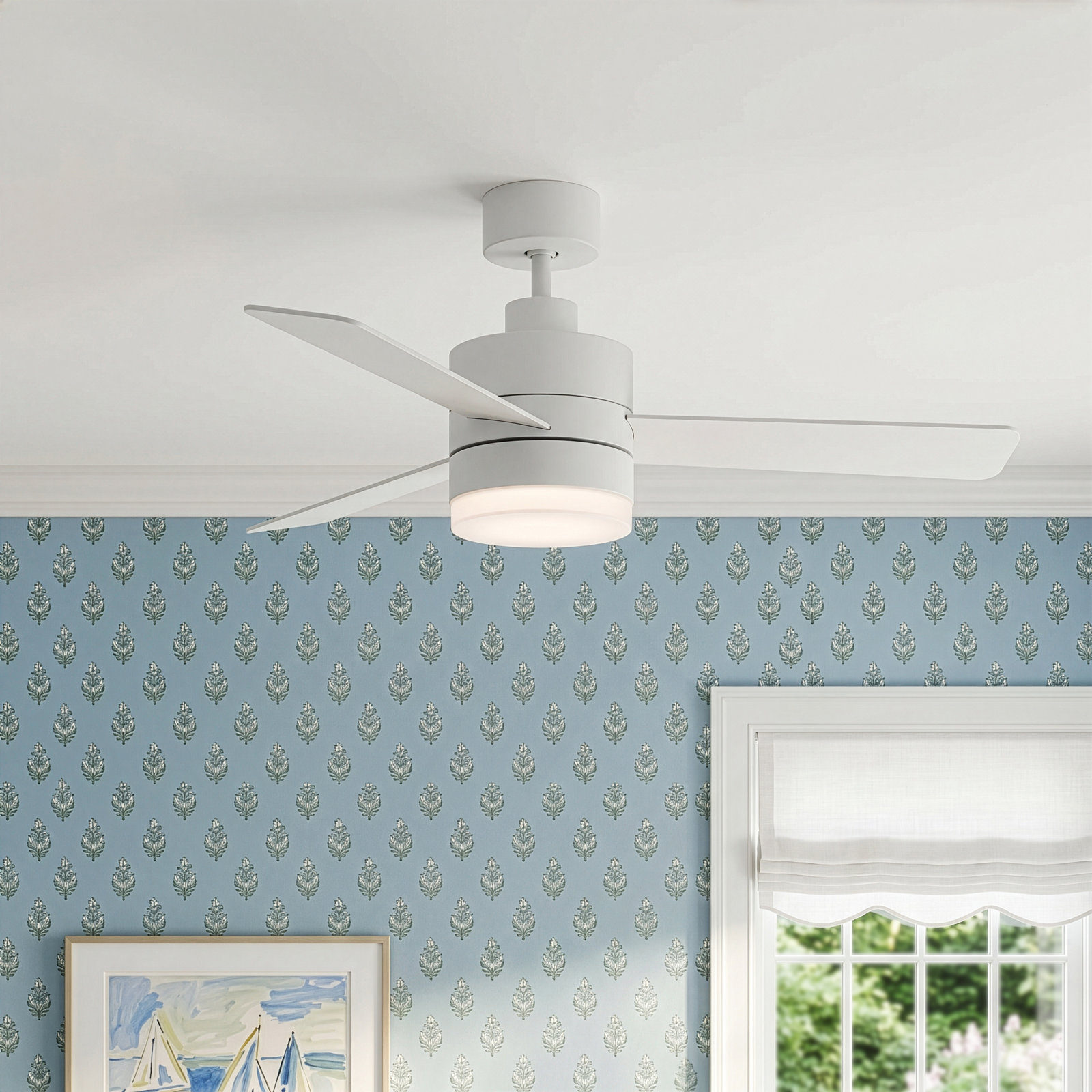 Adna 44'' 3 Blade Ceiling Fan with Light Kit, Matte White, 44", Matte White