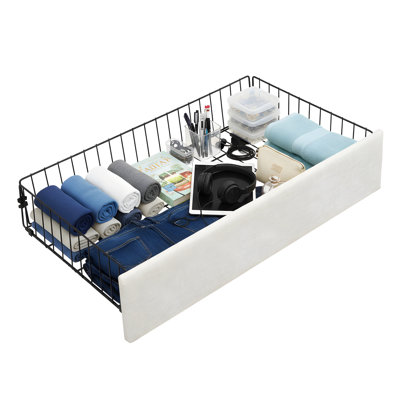 Large-Capacity Upholstered Storage Bed With Drawers,Beige,King