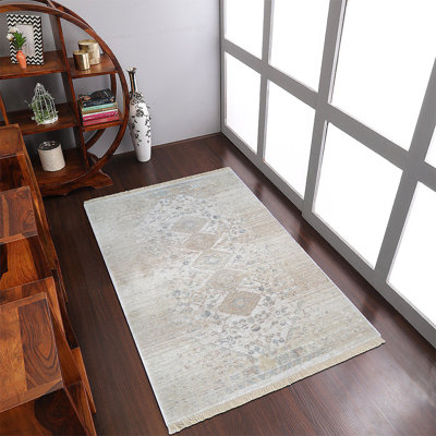 Chauncy Washable Rugs Area Rugs for Living Room, Wool Rugs for Bedroom, Dining Room, Non Slip, Low Pile Vintage Rug Indoor -MACHINE MADE POLYESTER AREA RUGS - Rectangle, Cream, Classic Oriental Traditional Design, Low Pile