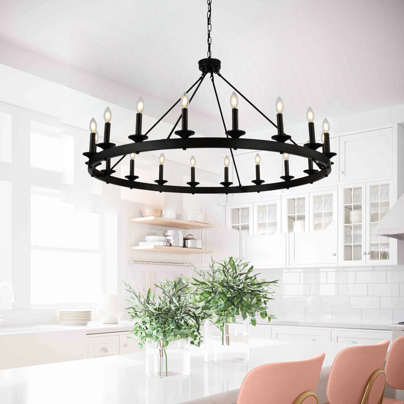 Armistead 18 - Light Wagon Wheel Chandelier, Black