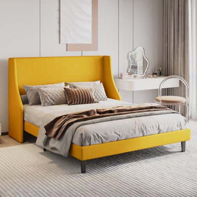Lit plateforme tapissier Toderick avec aile de luxe et mélange de lin