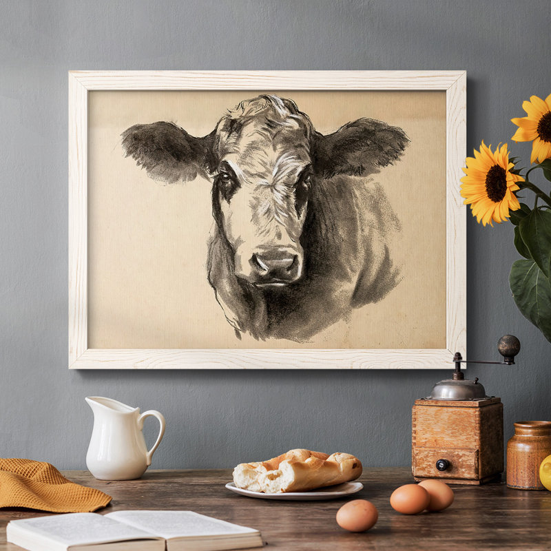 «Charcoal Cow I», reproduction encadrée sur toile par J Paul, Cadre photo blanc, H 26 po x l 38 po x P 1,5 po