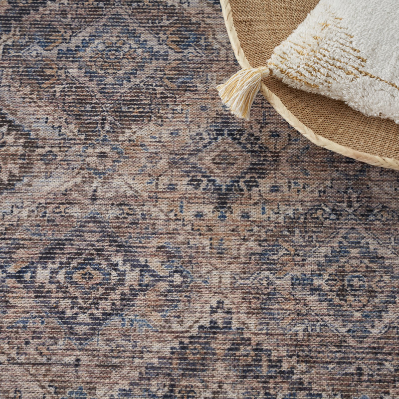 Machine Washable Southwestern Ivory/Gray/Latte Brown Area Rug, Rectangle 6' x 9'