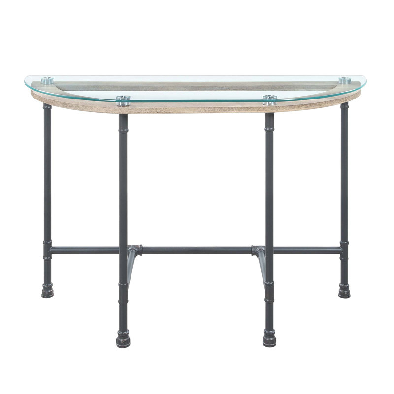 Table de canapé moderne avec plateau en verre et structure en métal robuste