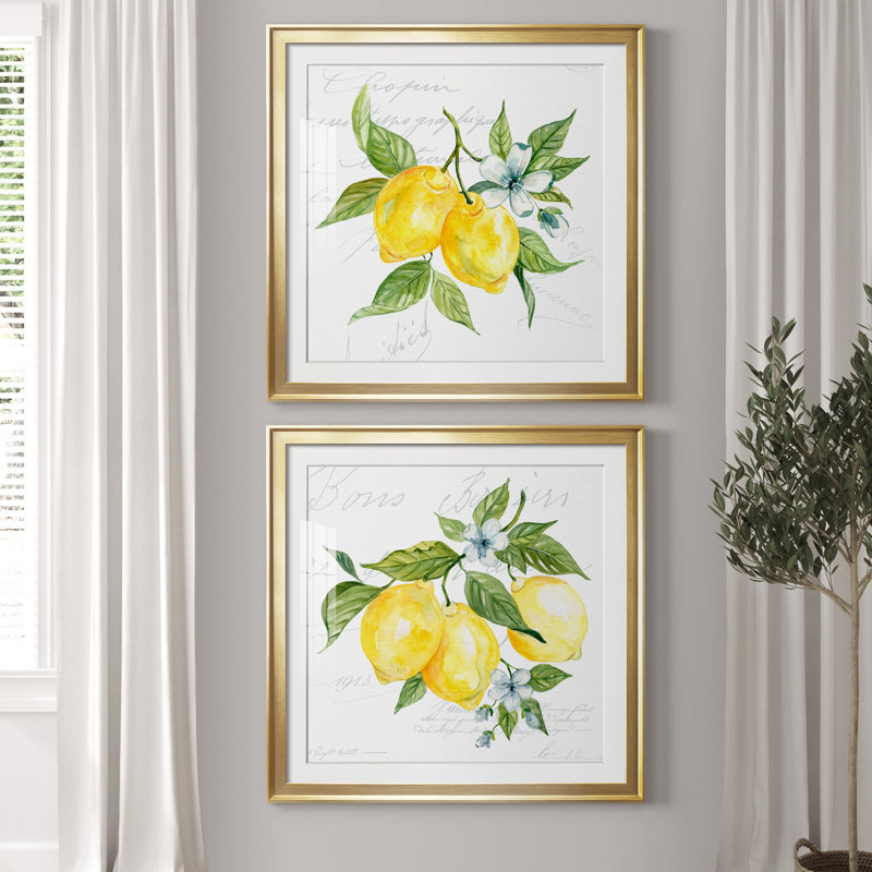 Lemon Squeeze I - ensemble de 2 reproductions d'art, Blanc, H 30,5 po x l 61 po x P 1,5 po, Papier encadré doré