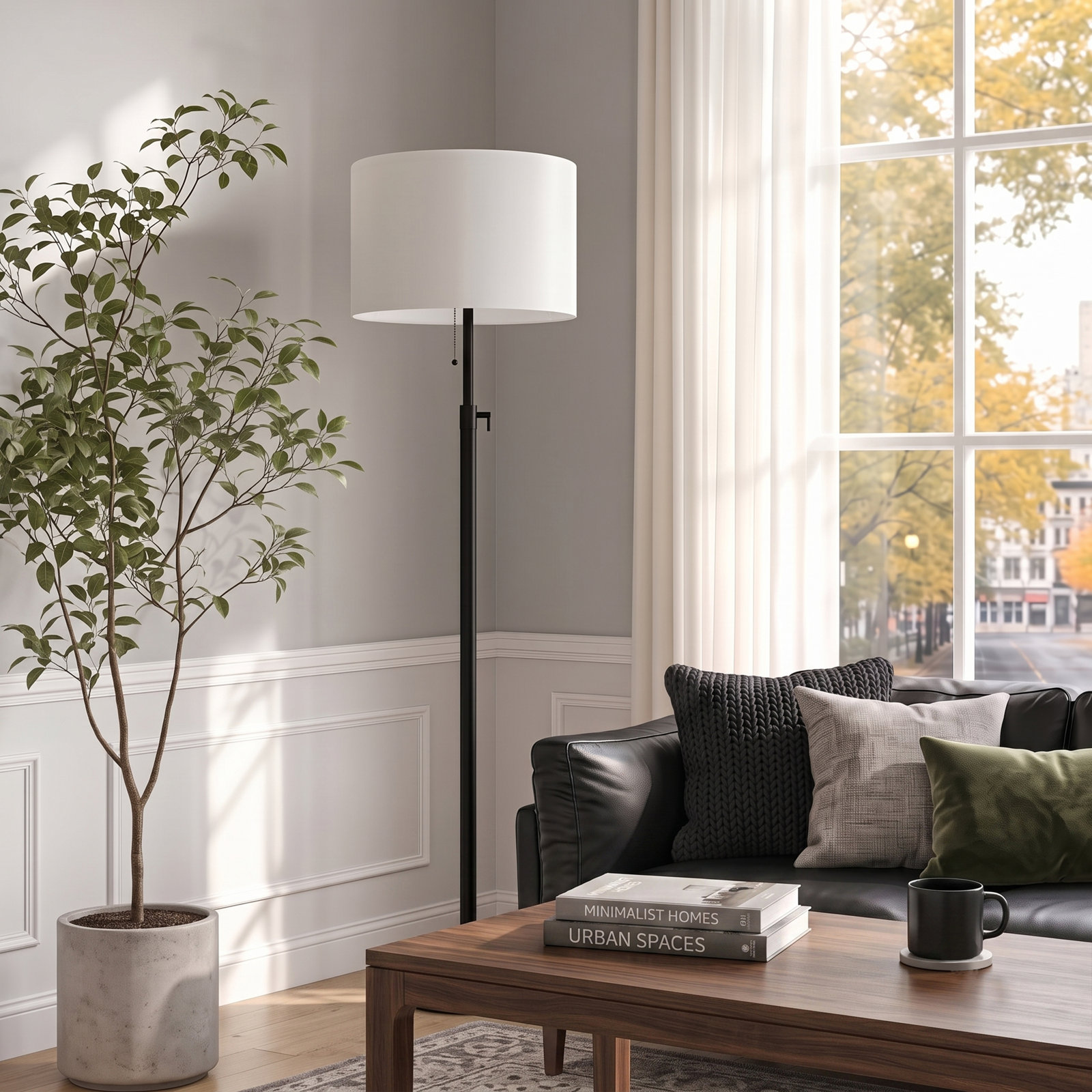 65" Adjustable Height Floor Lamp, Black