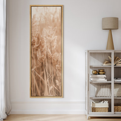 Sepia Wheat Field Close-Up with Soft Grain - Large Framed Canvas Master Bedroom Wall Art Print