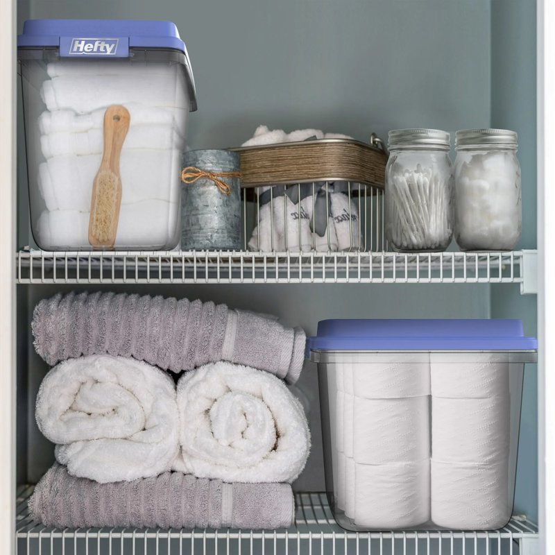 Hefty 32 Quart Lift Off Stackable Plastic Storage Bin and Lid, Blue