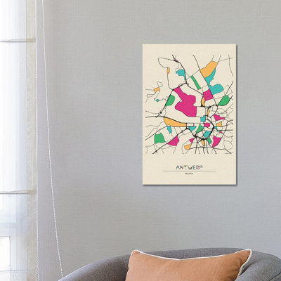 Antwerp, Belgium Map by Ayse Deniz Akerman - Print on Canvas
