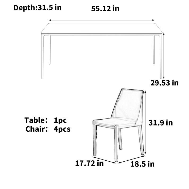 Table rectangulaire simple blanche moderne, H 29,53 po x L 55,12 po x l 31,5 po