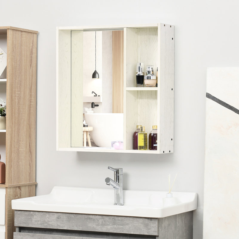 Armoire de salle de bain de 25 po x 25,5 po avec miroir et rangement, fixation murale élégante pour le salon