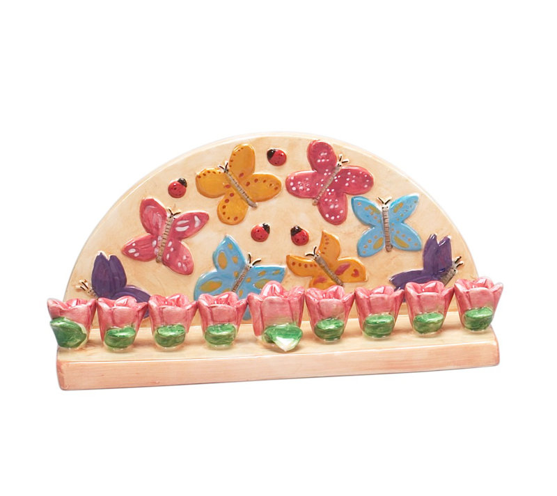 Menora papillon et fleur en céramique