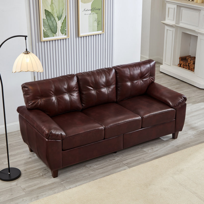 Feichko 79" Modern PU Leather Upholstered 3-Seater Sofa with Storage, Burgundy