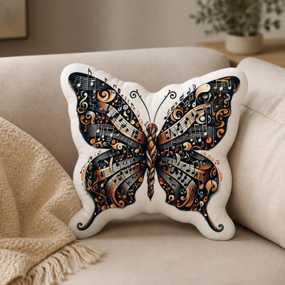 1pc notes de musique papillon musicien musicien impression à plat en forme de 2 en peluche coussin décoratif pour cadeau chambre à coucher canapé pièce fête décoration, 15,74 pouces