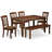 6 Piece Dining Room Furniture Set Contains a Rectangle Kitchen Table and 4 Linen Fabric Dining Chairs with a Bench, Mahogany