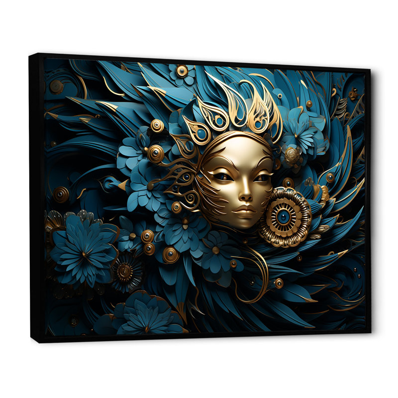 «Hinduism Matsyas God Aquatic Azure I», reproduction sur toile, H 34 po x l 44 po x P 1,5 po, Cadre flottant noir